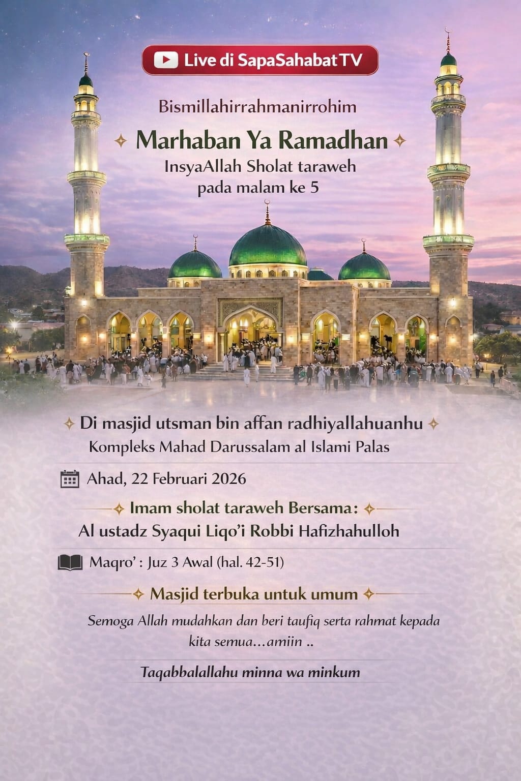 SHOLAT TARAWIH MALAM 5 RAMADHAN 1447H